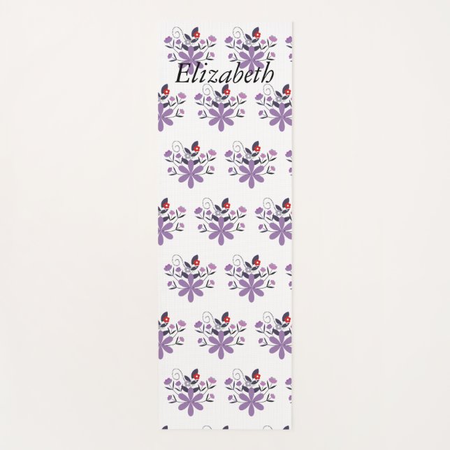 Tapis De Yoga Personnalisé élégant floral violet gris violet (Devant)