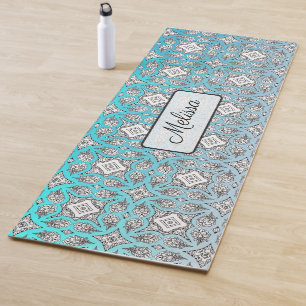 Tapis de Yoga Personnalisé Mandala Bleu Aqua