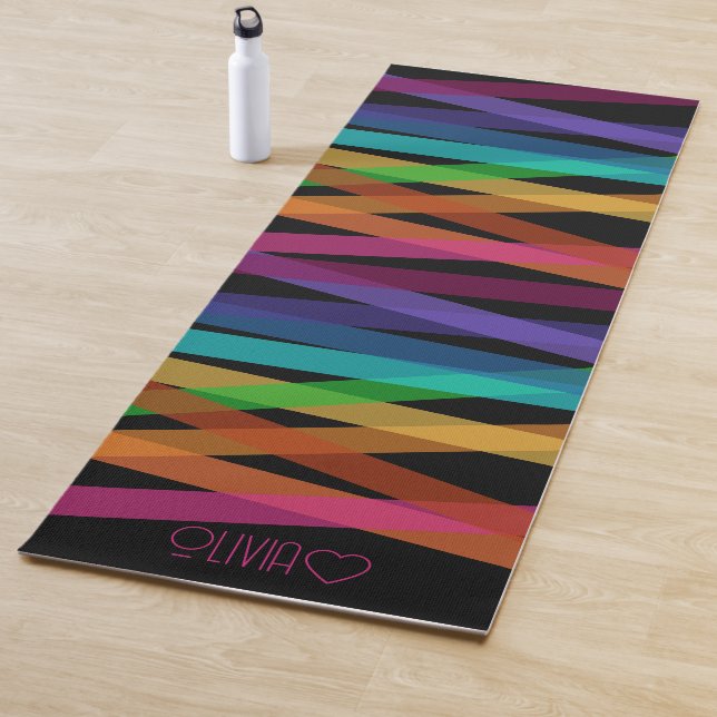 Tapis De Yoga Personnalisé Monogramme Coloré Divisé (En situation)