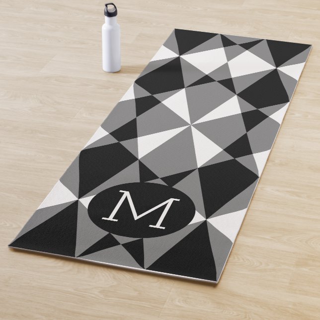 Tapis De Yoga Personnalisé Monogramme noir blanc Carrés mosaïque (En situation)