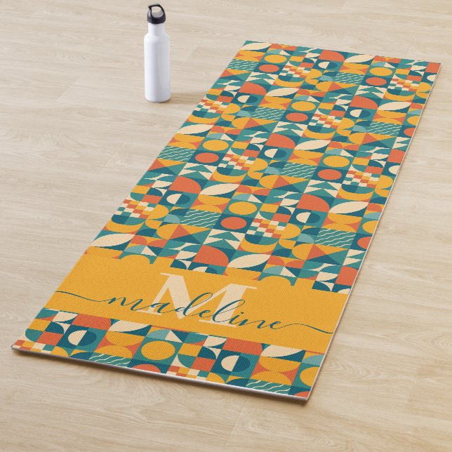 Tapis De Yoga Personnalisé Retro géométrique coloré (En situation)
