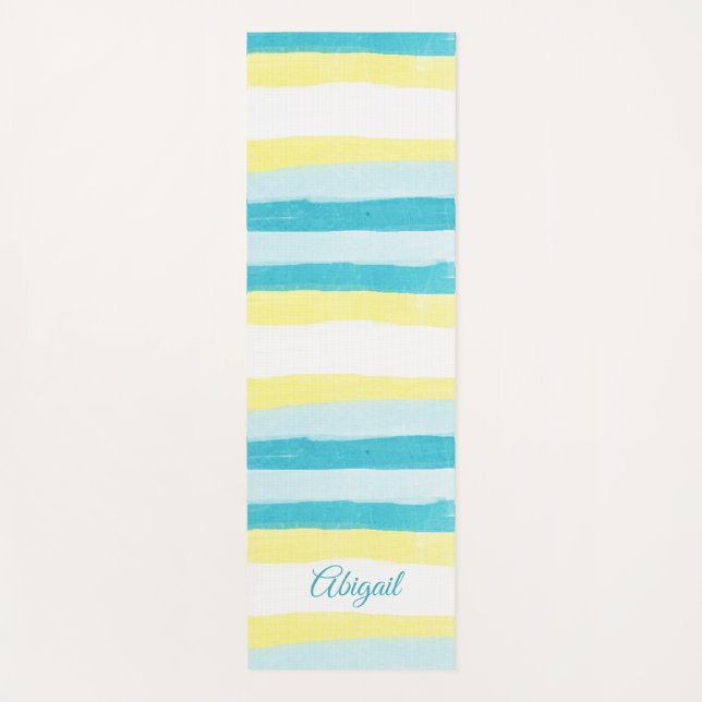 Tapis de Yoga Personnalisé Sarcelle et Jaune (Devant)