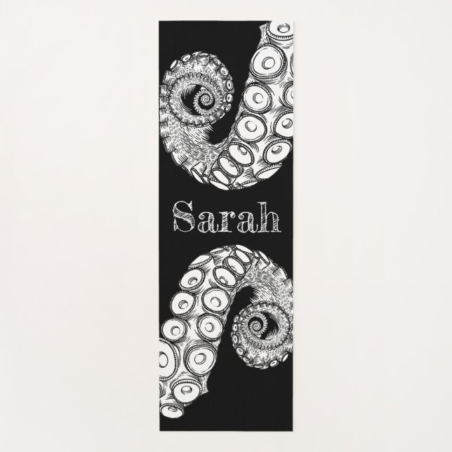 Tapis De Yoga Personnalisé - Tiré de pieuvre noir et jaune Yoga  (Devant)