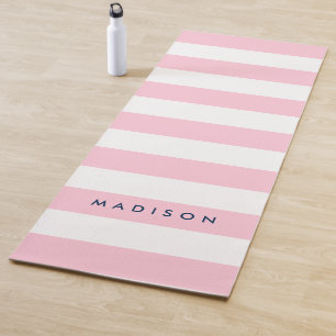 Tapis De Yoga Personnaliser avec Name Preppy Pink & White Stripe