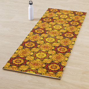 Tapis De Yoga Pétales Abstraites Or Et Orange Fleur Design