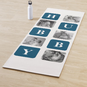 Tapis De Yoga Photo Collage Moderne Bleu Meilleur Hubby Ever Cad