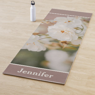 Tapis De Yoga Photo de fleurs de roses blanches élégantes avec n
