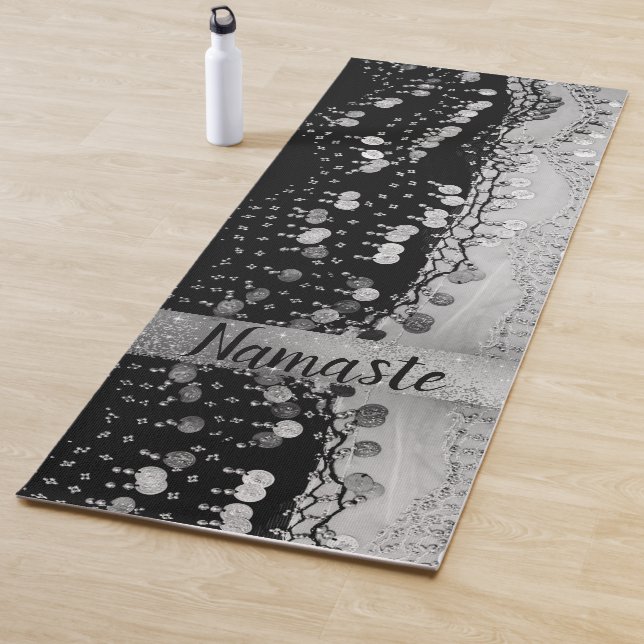 Tapis De Yoga Pièces de Parties scintillant en noir et argent Pe (En situation)