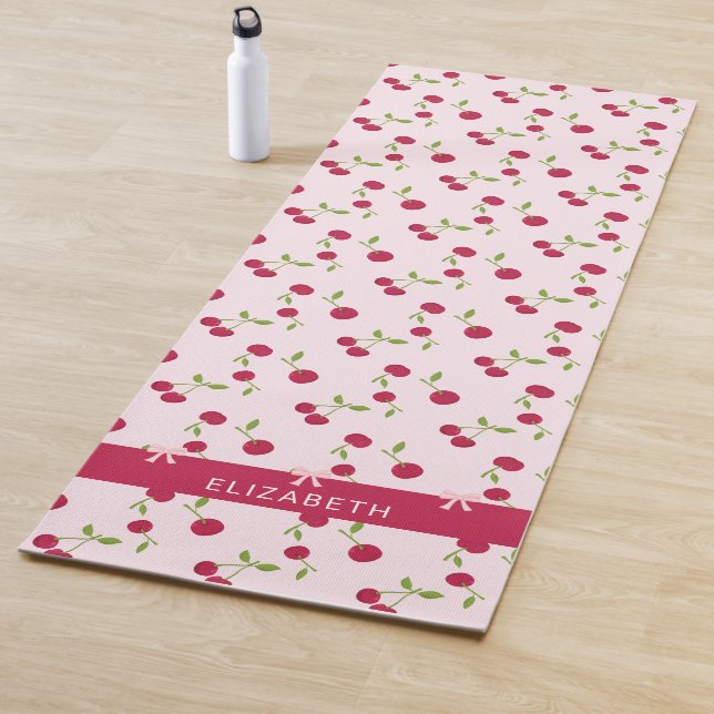 Tapis De Yoga Pink Custom Cute Cherry Print Pattern Coquette  (En situation)