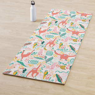 Tapis De Yoga Pink Happy Jungle Animal Motif et Feuilles tropica
