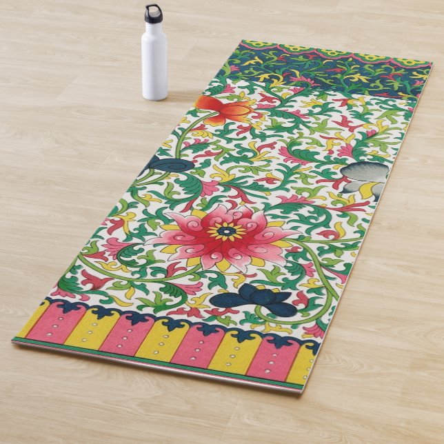 Tapis De Yoga Pink Lotus Garden Botanique Chinoiserie (En situation)