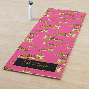 Tapis De Yoga Pink Orange Jungle Safari Tiger Animal Fitness
