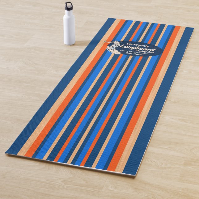 Tapis De Yoga Pipeline Surfboard Hawaiian Stried Royal Blue (En situation)
