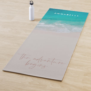 Tapis De Yoga plage de sable tropical océan l'aventure commence