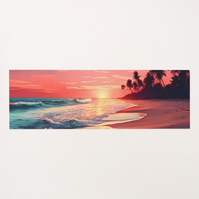 Tapis De Yoga Plage tropicale des vagues et du sable (Dos (Horizontal))