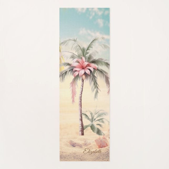 Tapis De Yoga Plage Tropicale, Sable, Coquillages, Palmier (Devant)