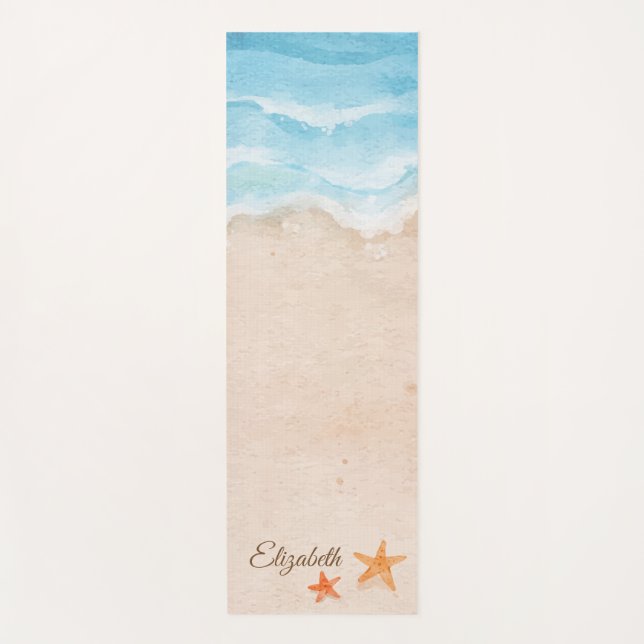 Tapis De Yoga Plage tropicale, Sable, Etoiles Coquillages (Devant)