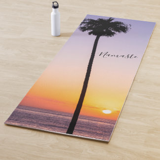 Tapis De Yoga Plage violet et orange Coucher de soleil Palm Tree