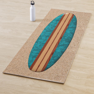 Tapis De Yoga Planche de surf hawaïenne Teal de Longboard de