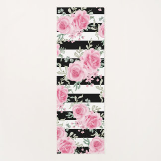 Tapis De Yoga Plutôt rose Floral Rose Black Stripes Yoga Mat