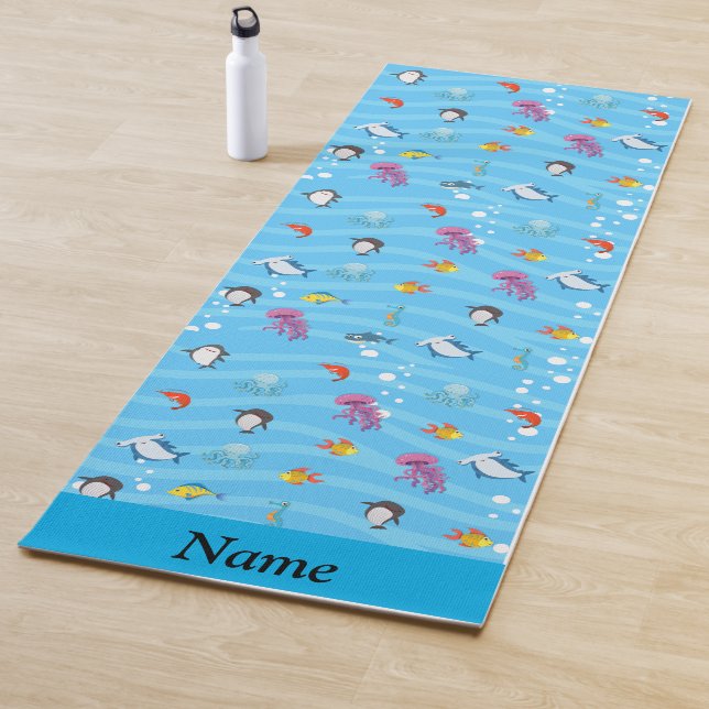 Tapis De Yoga poisson mignon et drôle océan bleu Personnalisé En (En situation)
