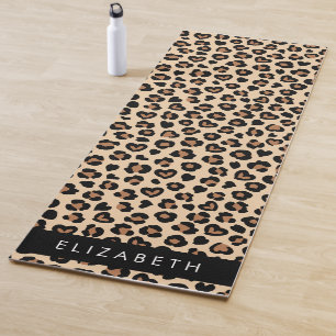 Tapis De Yoga Poster de animal, Léopard Brown, Coeurs, Votre Nom