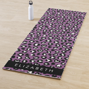 Tapis De Yoga Poster de animal, Léopard Violet, Coeurs, Votre No