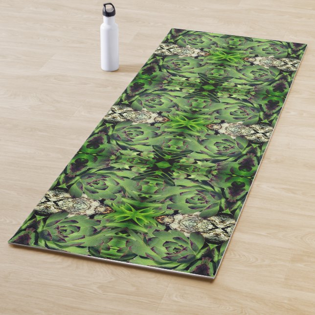 Tapis De Yoga Poules Et Poules Jardin Succulent Gros Plan Abstra (En situation)