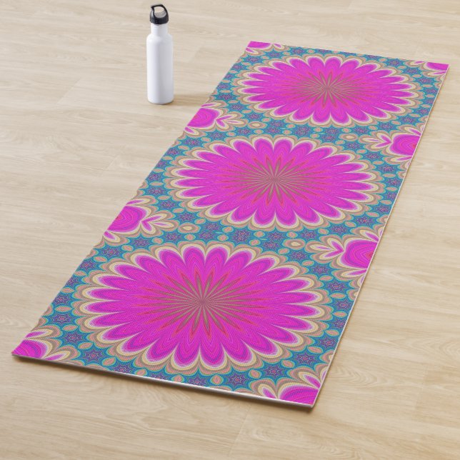 Tapis De Yoga Pouvoir floral rétro Mandala psychédélique (En situation)