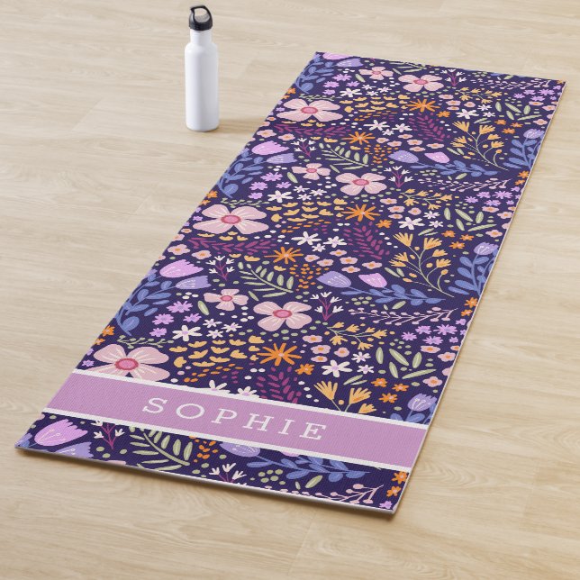 Tapis De Yoga Pretty Watercolor Floral Blooming Custom Name (En situation)