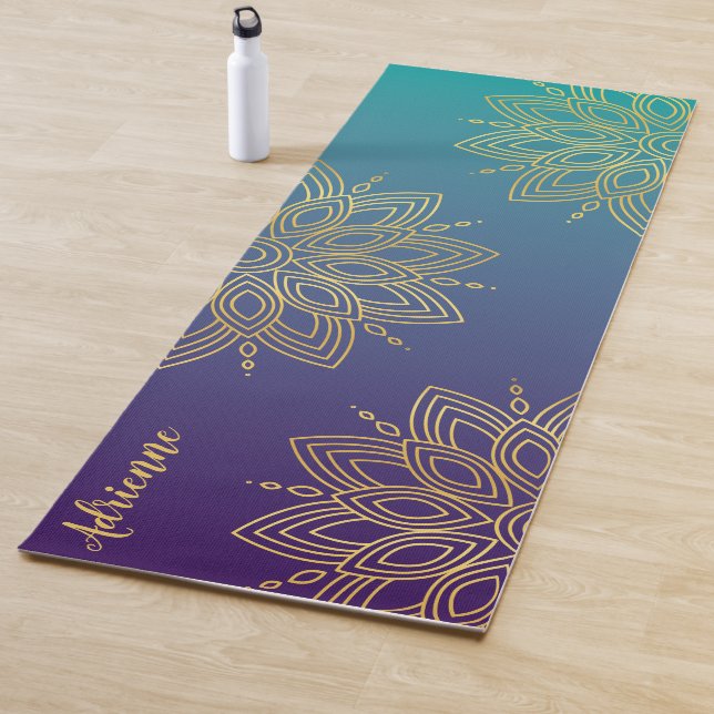 Tapis De Yoga Purple Turquoise Gradient Faux Gold Mandala (En situation)