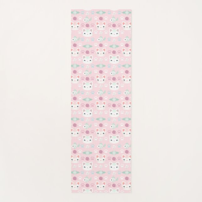 Tapis De Yoga Qu'est-ce que le Cool, Kitty Chat en rose et Menth (Devant)