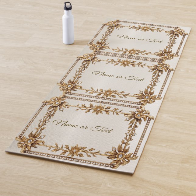Tapis De Yoga Rectangle doré Fleurs Dimonées brillantes (En situation)