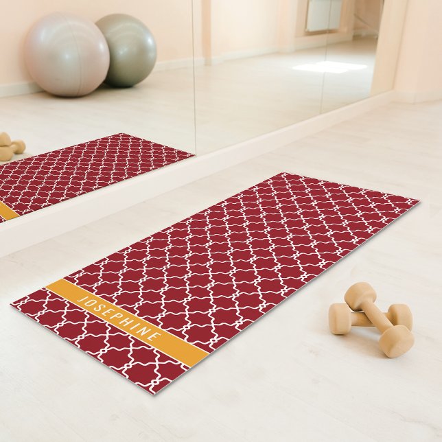 Tapis De Yoga Red And Orange Trellis Pattern With Custom Name (Créateur téléchargé)