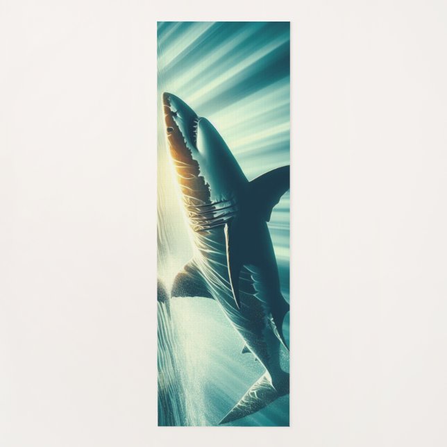 Tapis De Yoga Requin dans la mer bleue profonde & soleil (Devant)