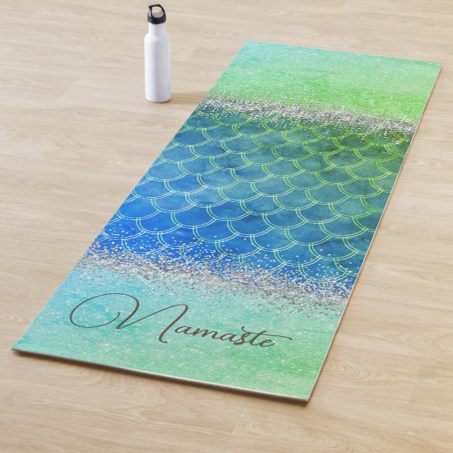 Tapis De Yoga Rêve Blue Green Mermaid Glittery Bling (En situation)