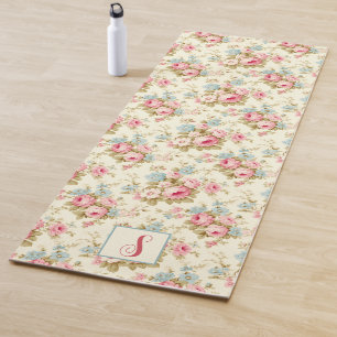 Tapis De Yoga Romantique rose Rose anglais sur Jaune avec Monogr