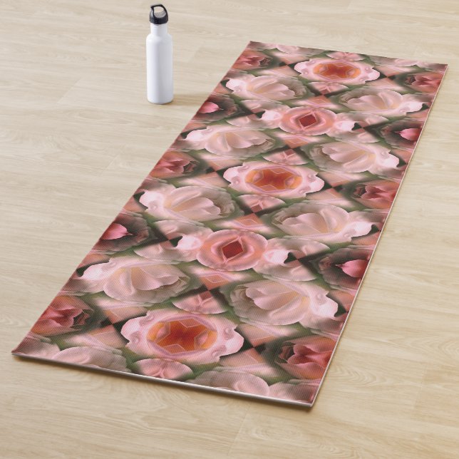 Tapis De Yoga Rose blanche florale Abstraite teintée (En situation)