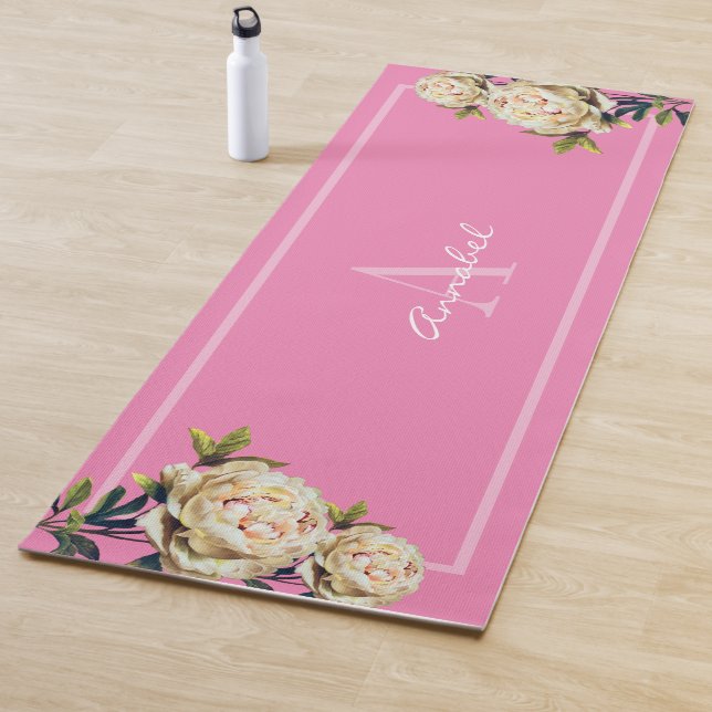 Tapis De Yoga Rose blanche monogrammed rose (En situation)