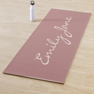 Tapis De Yoga Rose Élégant Nom de Script Manuscrit Personnalisé 