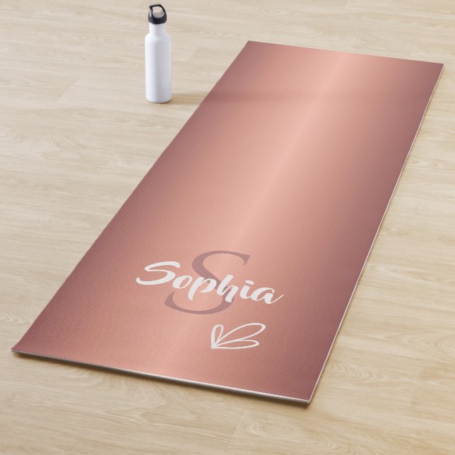 Tapis De Yoga Rose gold métal monogramme nom script  (En situation)
