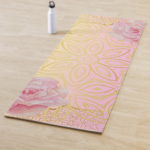 Tapis De Yoga Rose or & couleur rose de l'eau Mandala