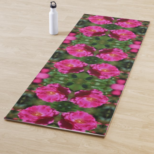 Tapis De Yoga Rose rose Peinture Abstraite Fleur Art (En situation)