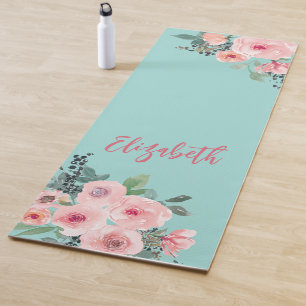 Tapis De Yoga Roses floraux roses personnalisés