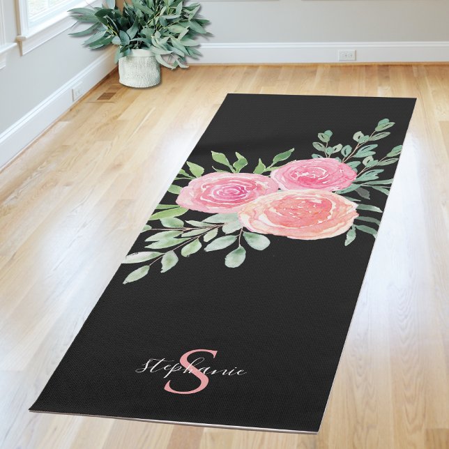 Tapis De Yoga Roses roses roses personnalisées Noir (Créateur téléchargé)