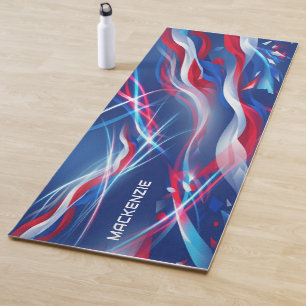 Tapis De Yoga Rouge Blanc Bleu Abstrait avec Votre Nom