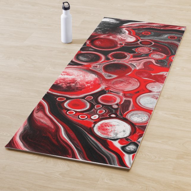 Tapis De Yoga Rouge, noir et Marbre blanc Fluid Art (En situation)