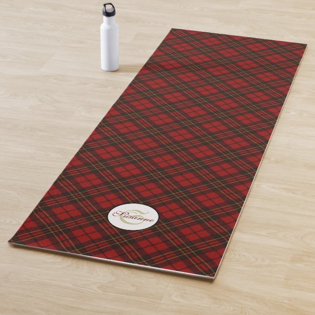 Tapis De Yoga Rouge tartan Noël plaid hiver motif Monogramme (En situation)