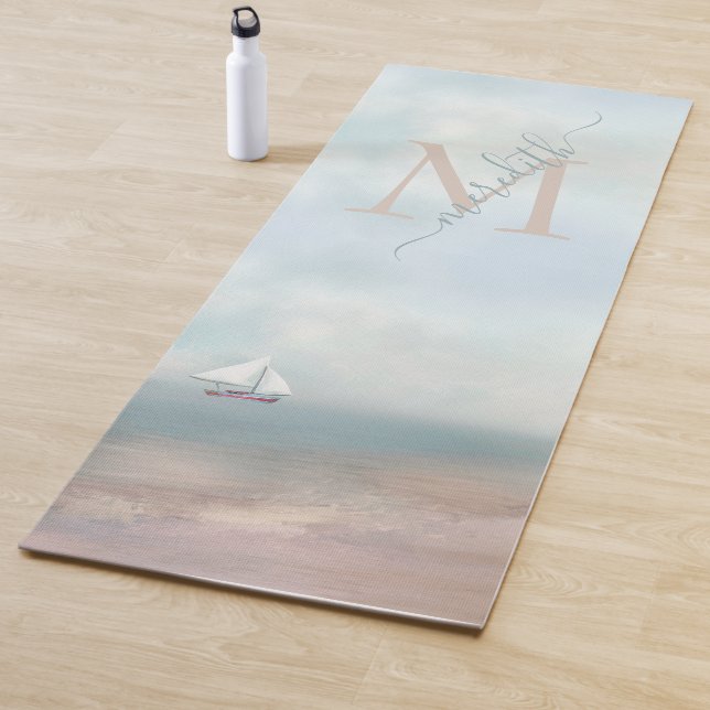 Tapis De Yoga Sable tropical Plage Océan Nom du monogramme (En situation)