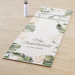 Tapis De Yoga Safari Palm Feuilles Nouveau marié Botanique Scrip